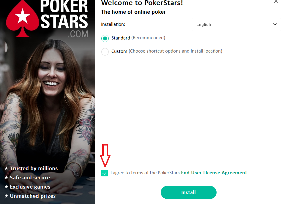 Seleção do idioma das Pokerstars