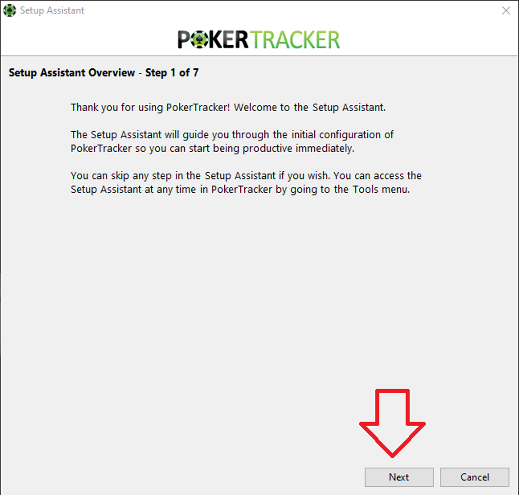 Passo 1 de 7Estamos agora nos 7 passos de configuração <forte>Poker Tracker 4</strong>